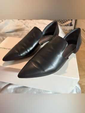 Vince Black Leather D’Orsay Flats Pointed Toe Size 8 Made in Italy